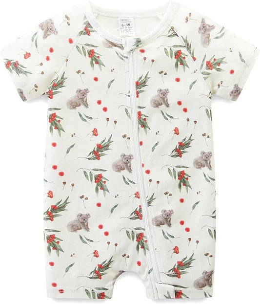 Baby Boy Girl Romper Short Sleeve 100% Cotton Bodysuit Outfits 2 Way Zipper Jumpsuit