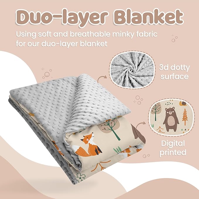 SANDJEST Woodland Animal Blanket - 30 x 40 Kids Minky Blankets for Boys Girls - Gifts for Birthday Christmas - Nursery Bedroom Decor