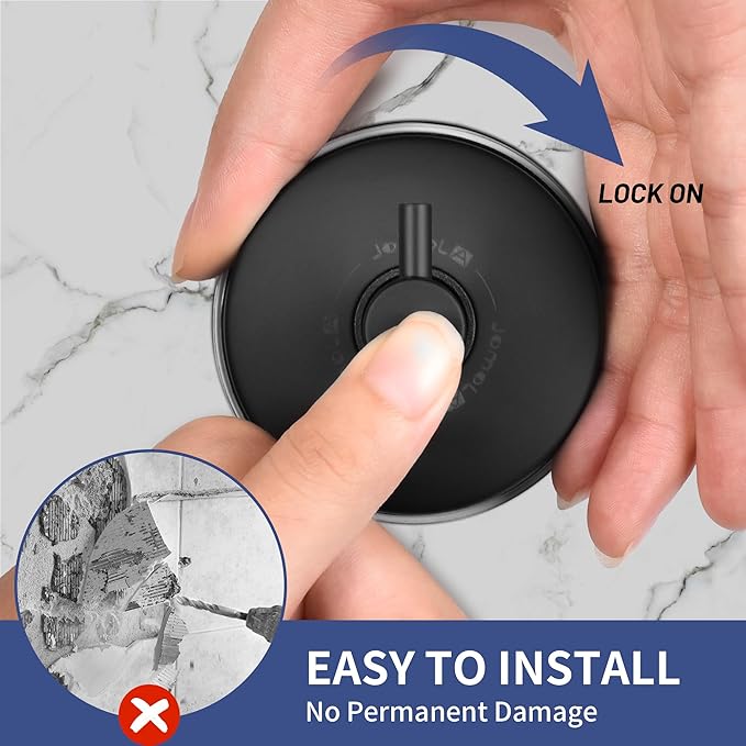 JOMOLA Suction Cup Shower Hooks for Hanging Towel Suction Hook for Inside Shower Stainless Steel Coat Hooks Wall Mounted Kitchen Utensil Stainless Steel, Matte Black, 4PCS