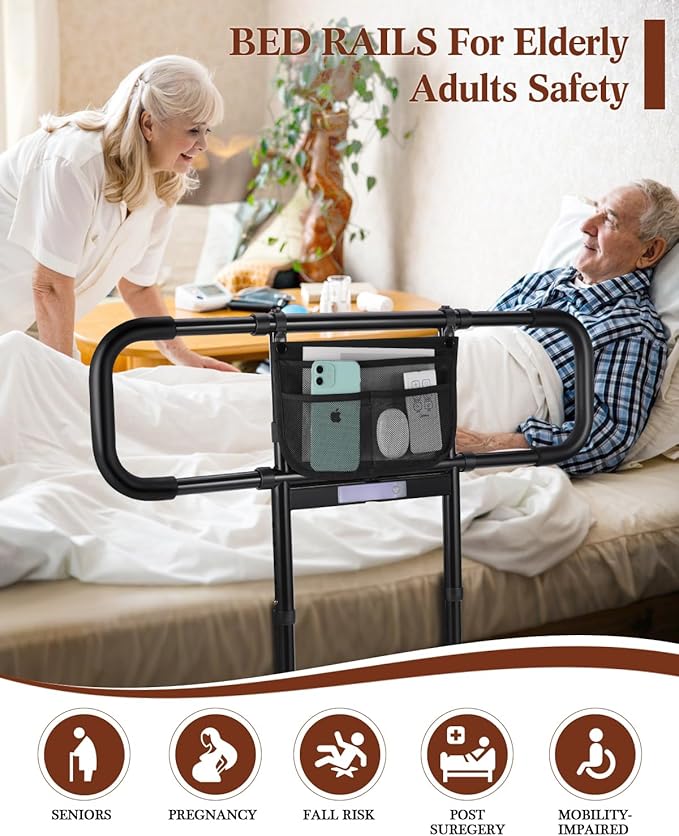 Bed Rails for Elderly Adults Safety, Extended Bed Assist Rail for Seniors with Motion Sensor Light - Adjustable Side Bed Guard Rails Handle Support Bar with Storage Bag, Fit King Queen Full Twin