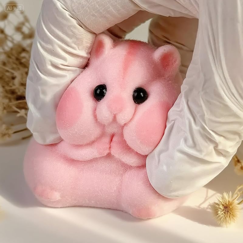 Handmade Taba Squishy Hamster Toy, Cute Squishy Hamster Fidget Toy, Realistic Hamster Toy, Soft Silicone Mochi Furry Toy, Stress Relief Gift for Adults & Kids, Sensory Anxiety Plushie (Pink)