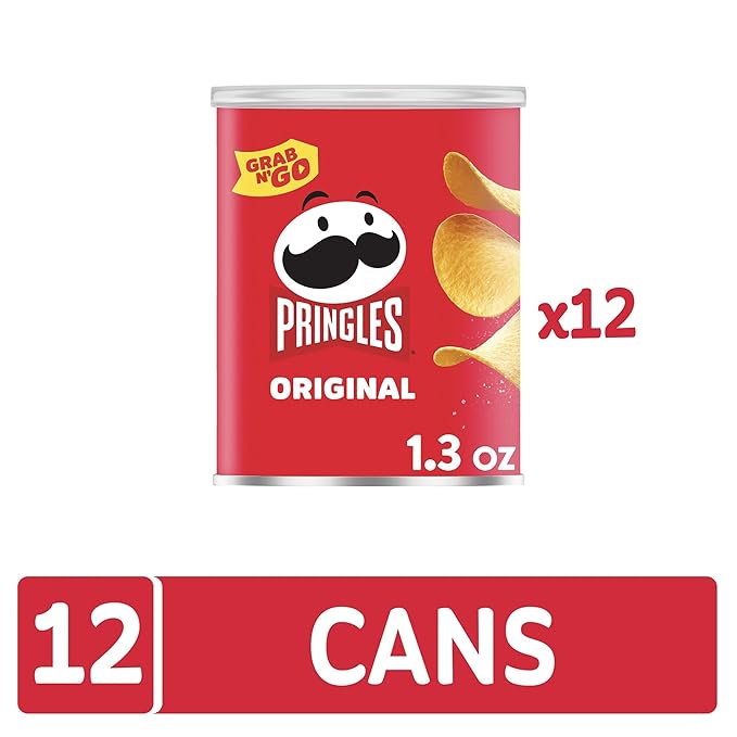 Pringles Potato Crisps Chips, Lunch Snacks, Office and Kids Snacks, Grab N' Go, Original (12 Cans)
