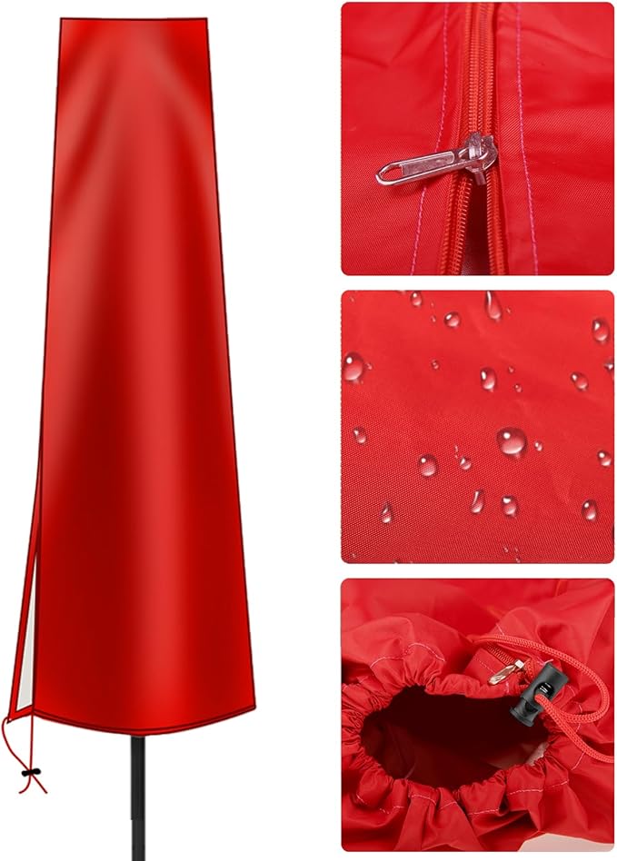 OKPOW Umbrella Covers for Outdoor Umbrellas - Small Patio Umbrella Cover for 6 ft to 9 ft Outdoor Table Umbrella - Waterproof Windproof Anti-UV Garden Parasol Covers, Red