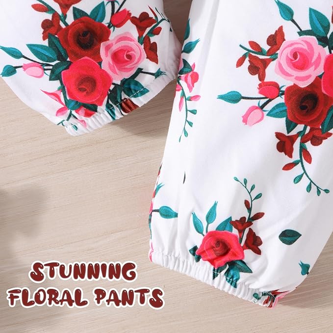 GDTOGRT Baby Girl Clothes Newborn Infant Outfits Ruffle Romper+ Floral Pants + Cute Headband Sets for Girls