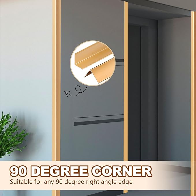 Therwen 30 Pcs Aluminum Alloy Metal Molding Corner Guards 48 x 1.2 x 1.2 Inches Wall Corner Guard Protectors with 90° Angle Door Frame Cabinet Baseboard Protector for Edge Wall Decoration (Golden)