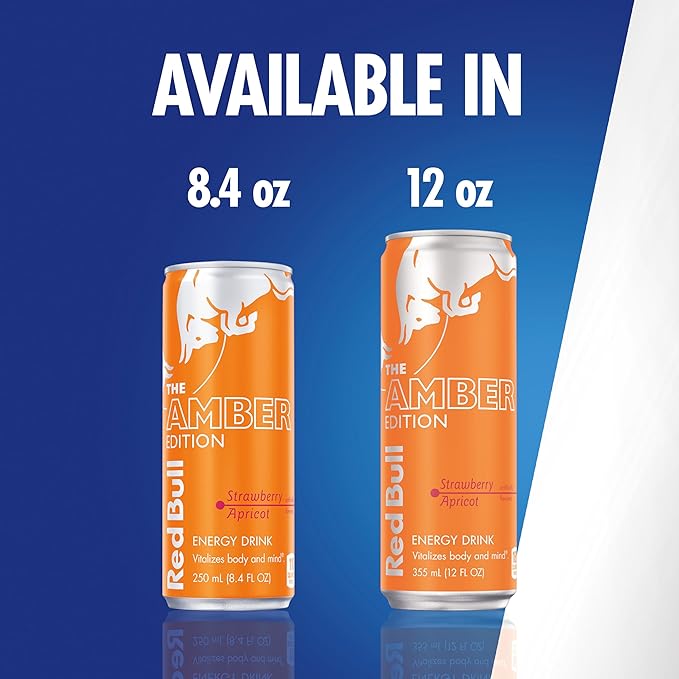 Red Bull Amber Edition Energy Drink, Strawberry Apricot, with 80mg Caffeine plus Taurine & B Vitamins, 8.4 Fl Oz, Pack of 24 Cans