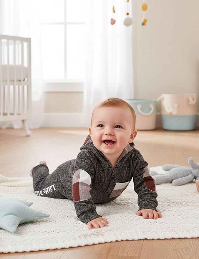 Fommy Newborn Baby Boy Clothes Plaid Letter Print Long Sleeve Hoodies + Long Pants 2PCS Fall Winter Outfits Set