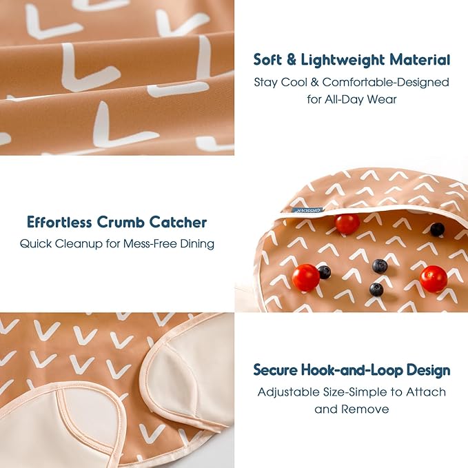 GRSSDER 3-pack Mess Proof Baby Feeding Bibs with Food Catcher Pocket, Soft Lightweight Waterproof Fabric Material with Zero Plastic-like Feel, Adjustable and Easy Clean Toddler Bibs for 6-36 Months