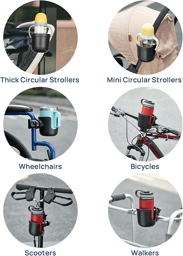 JOYTUTUS Wheelchair Cup Holder, 2 Pack Rollator Cup Holder, 4 Flexible Tabs with Hook Drink Holder for Walker, Scooter, Stroller, Mobility