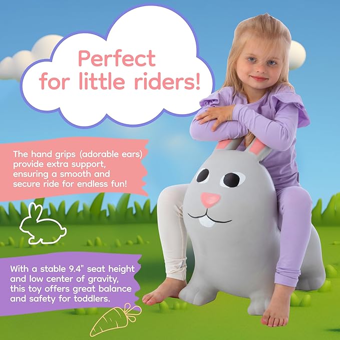 GERARDO'S Jumpy Toddler Bouncer - Animal Bouncy Bunny for Kids - Ride On Bouncy Animals for Toddlers 1-3 - Inflatable Hopper Toys for 1 + Year Old Girl or Boy - Indoor and Outdoor Birthday Gifts