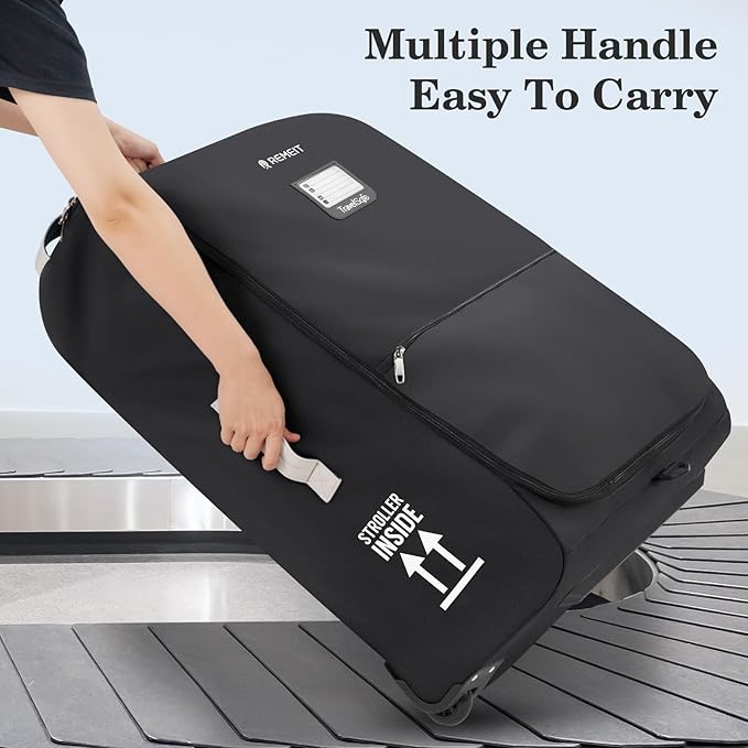 Stroller Bag for Airplane, Stroller Travel Bag Compatible with UPPAbaby Vista, Vista V2, Cruz V2, Rolling Wheel Bag with Storage Pocket, Multiple Handles, Luggage Tag for Flight Travel, Black