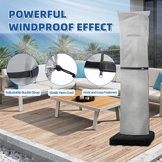 Patio Umbrella Parasol Cover with Air Vent,600D Waterproof Cantilever Umbrella Covers,Anti-UV Umbrella Covers with Telescopic Support Pole (3-Grey, Cantilever 9'-13')