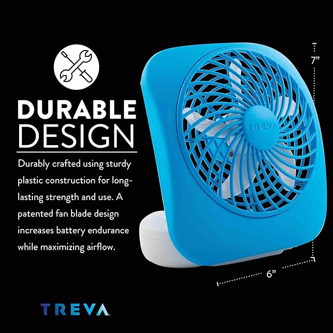 O2COOL Treva 5 Inch Battery Powered Fan Portable Desk Fan 2 Cooling Speeds with Compact Folding & Tilt Design Cubicle Accessories Small Portable (Blue)