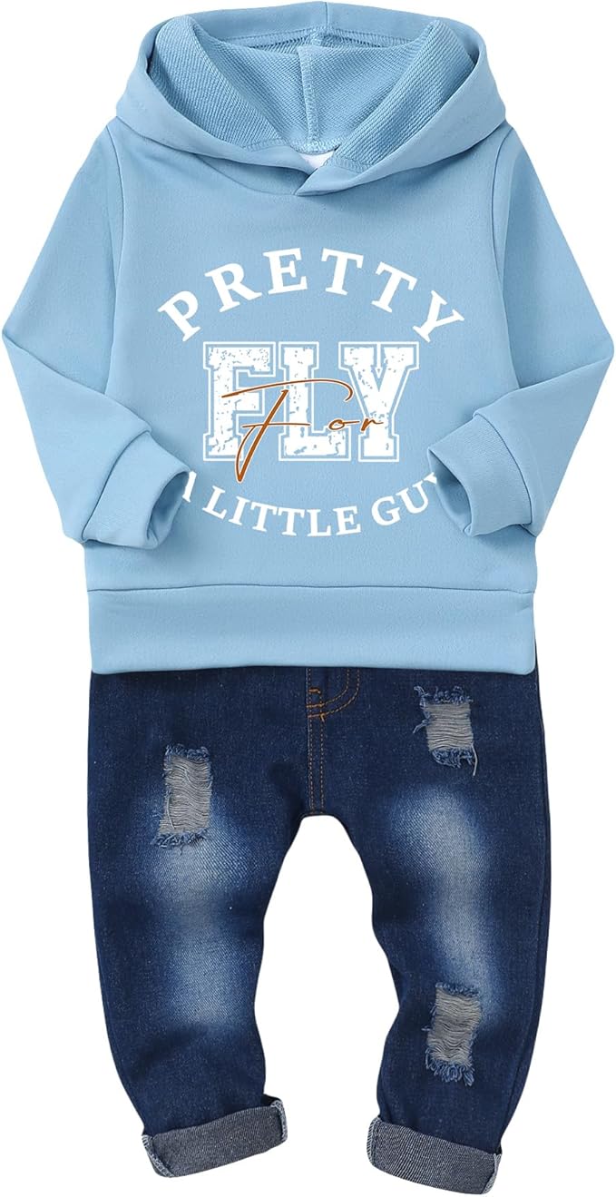 NZRVAWS Baby Boy Clothes Toddler Boy Outfit 2 3 4T 6 12 18 24 Month Fall Winter Hoodie Ripped Jeans Clothing