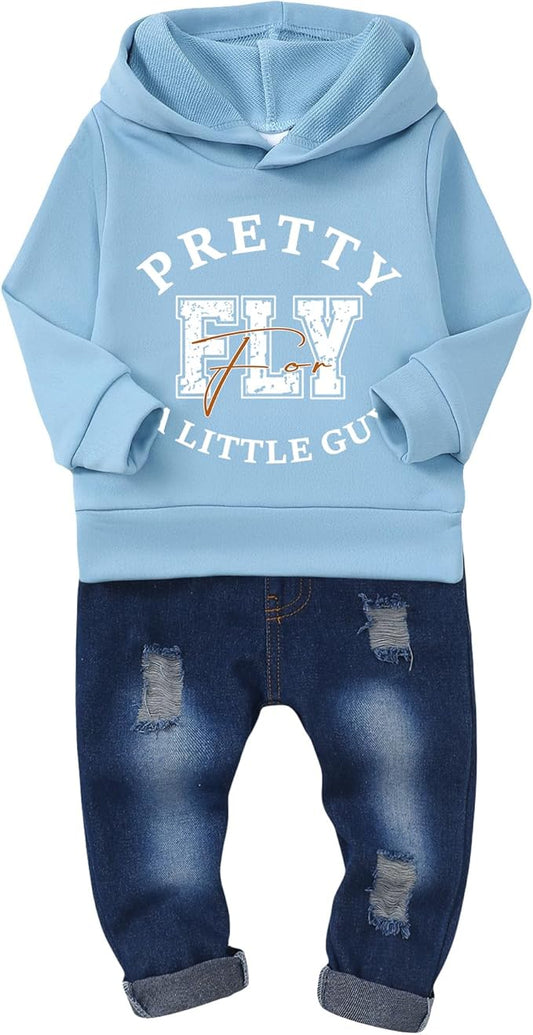 NZRVAWS Baby Boy Clothes Toddler Boy Outfit 2 3 4T 6 12 18 24 Month Fall Winter Hoodie Ripped Jeans Clothing