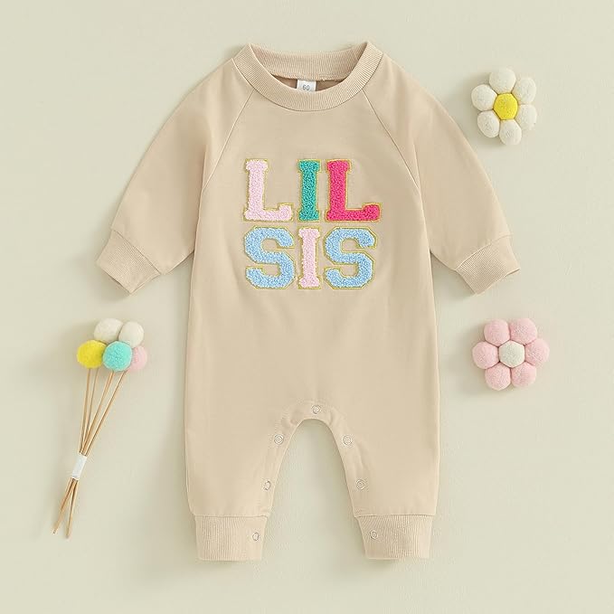 VISGOGO Infant Baby Boy Girls Big Lil Bro Big Lil Sis Matching Set Sweatshirt Romper Embroidery Sweater Toddler Clothes