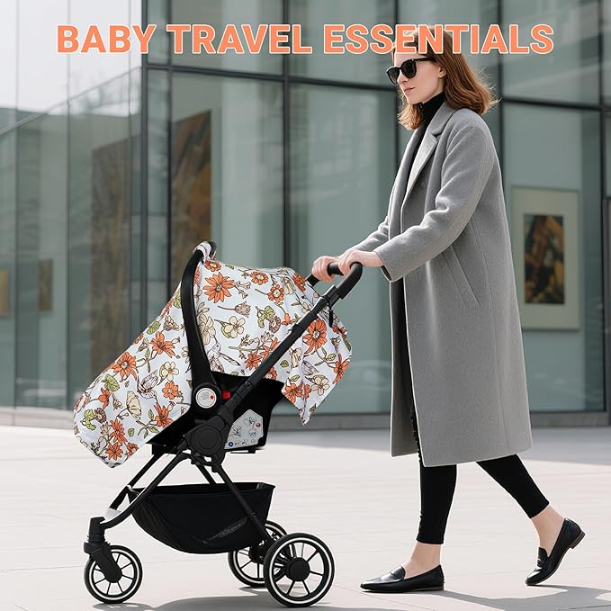 Metplus 2 in 1 Baby Car Seat Cover, Car Seat Canopy for Babies, Mom Multiuse Nursing Cover, Minky Baby Carrier Covers, Newborn Boy Girl, Peekaboo Opening