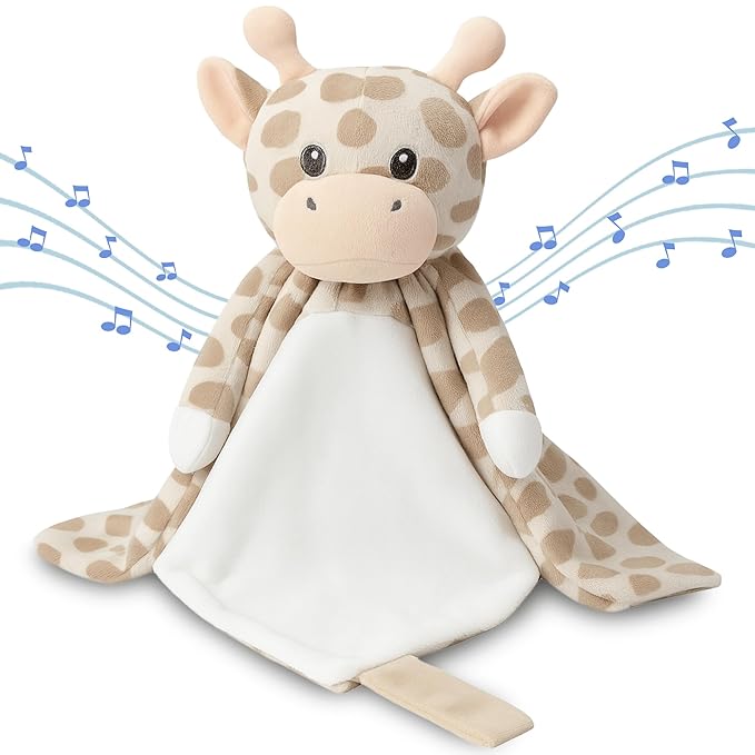 Love By Emi Baby Music Lovey Beige & White Giraffe, Baby Sleep Soother for Crib & Cuddle Bedtime, White Noise with Heartbeat & Lullaby, Plush Sound Toy, Stuffed Animal for Newborns, Infants & Toddlers