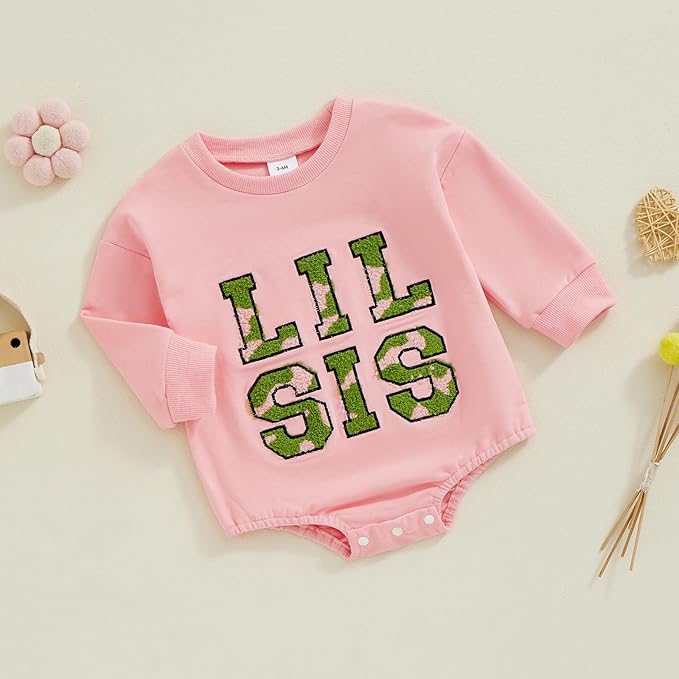 VISGOGO Infant Baby Boy Girls Big Lil Bro Big Lil Sis Matching Set Sweatshirt Romper Embroidery Sweater Toddler Clothes