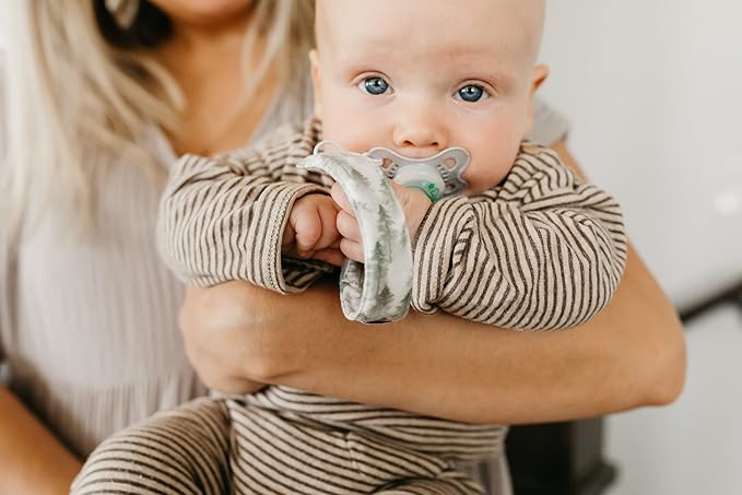 Copper Pearl Pacifier Clip 3-Pack: Premium Knit Binky Clips for Baby Girls and Boys - Stylish Stainless Steel Pacifier Holder Clip - Baby Pacifier Clips for No More Floor Drops - Lumberjack