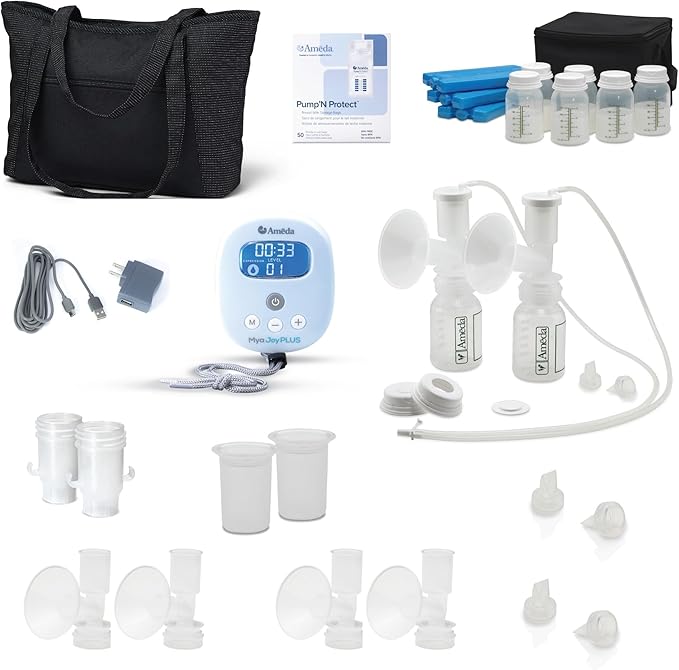 Ameda MYA Joy Plus Electric Breast Pump + Breast Pump Bag & Breast Milk Cooler Bag | Rechargeable | Portable Breast Pump Hands Free | Hospital Grade | Includes HygieniKit & Ameda Pump Parts