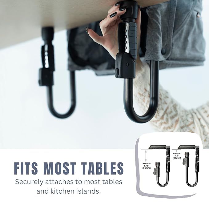 guzzie+Guss Perch Clip On Table Chair – Easy and Secure Setup for Travel (Including Restaurants, Picnics), at Home (Kitchen Islands, Dining Tables) with Machine Washable Fabric, Charcoal