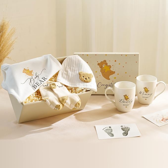 AW BRIDAL New Mom Gifts for Women, Pregnancy Gifts for New Parents First Time Moms, 2025 Gender Reveal Gift with Mom and Dad Coffee Mugs for Expecting Parents to Be, Baby Shower