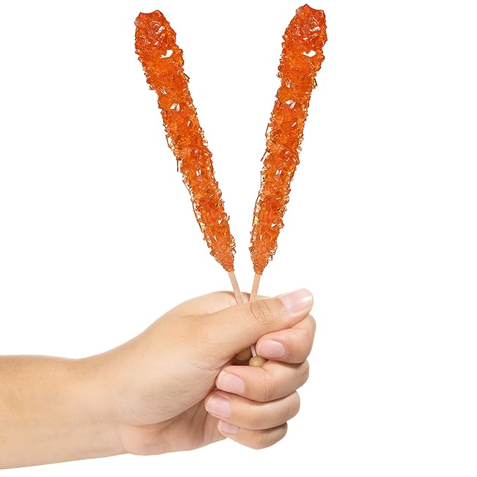 Orange Rock Candy Sugar Sticks - Orange Flavored - 24 Individually Wrapped Candy