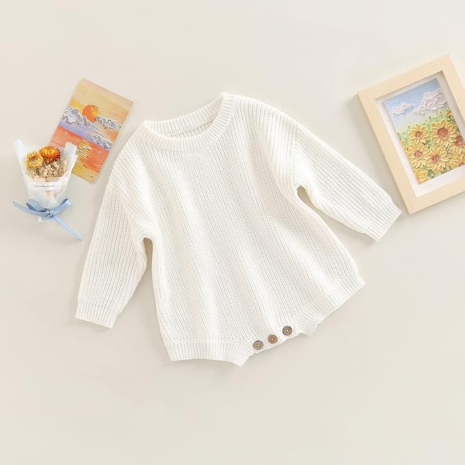 FYBITBO Baby Girl Boy Sweater Knit Oversized Pullover Sweatshirt Romper Onesie Warm Fall Winter Clothes Outfit Newborn