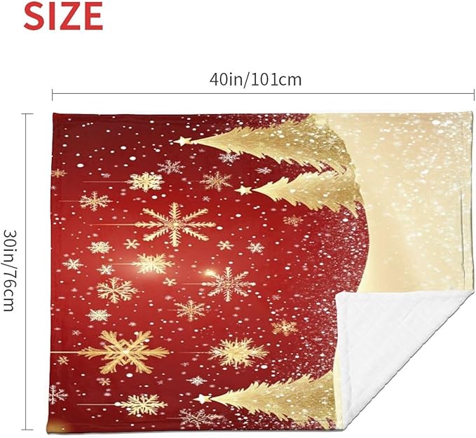 Baby Blanket Gold Christmas Tree Pattern Snowflake for Boy Girl Newborn 30x40 Inch Toddler Infant Nursery Throw Blankets Double Layer Comfy Soft Plush Stroller Crib Quilt
