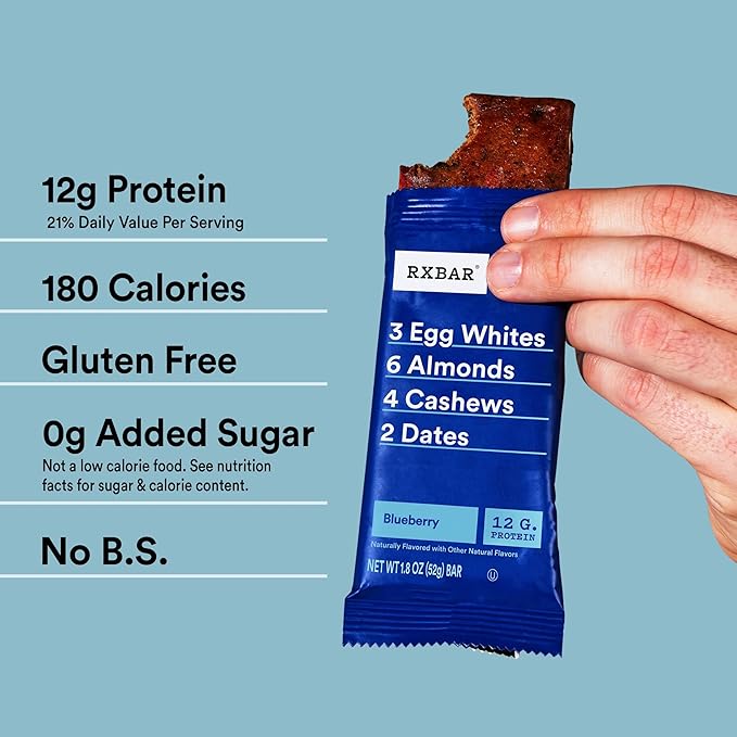 RXBAR Protein Bars, Protein Snack, Snack Bars, Blueberry, 18.3oz Box (10 Bars)