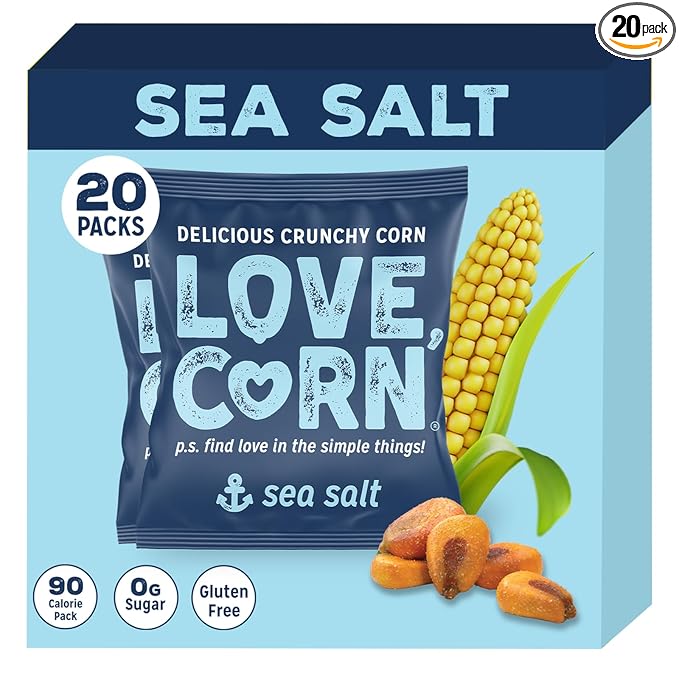 LOVE CORN Sea Salt 0.7oz x 20 Bags - Delicious Crunchy Corn - Healthy Family Snacks - Gluten Free, Kosher, NON-GMO - Alternative for Chips, Nuts, Crackers & Pretzels - Perfect for Charcuterie Boards