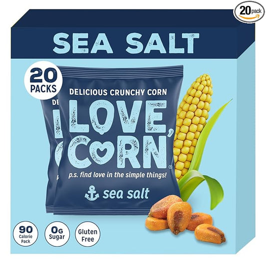LOVE CORN Sea Salt 0.7oz x 20 Bags - Delicious Crunchy Corn - Healthy Family Snacks - Gluten Free, Kosher, NON-GMO - Alternative for Chips, Nuts, Crackers & Pretzels - Perfect for Charcuterie Boards