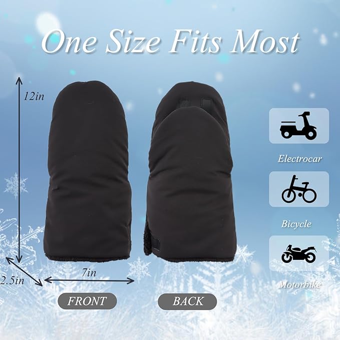 Zsedrut Stroller Gloves Universal Winter Anti-Freeze Stroller Mittens Water Repellent Hand Warmer Muff Fleece Lined,Winter Stroller Accessories (Black-2)