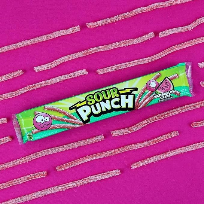 Sour Punch Watermelon Sour Straws, 2oz Tray, (24 Pack)