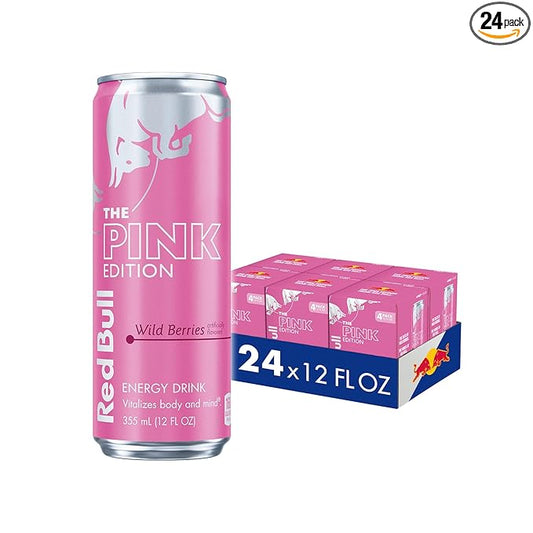Red Bull Pink Edition Energy Drink, Wild Berries, 12 fl. oz., 6 x 4 Cans, Pack of 24 Cans, with 80mg Caffeine, Taurine & B Vitamins