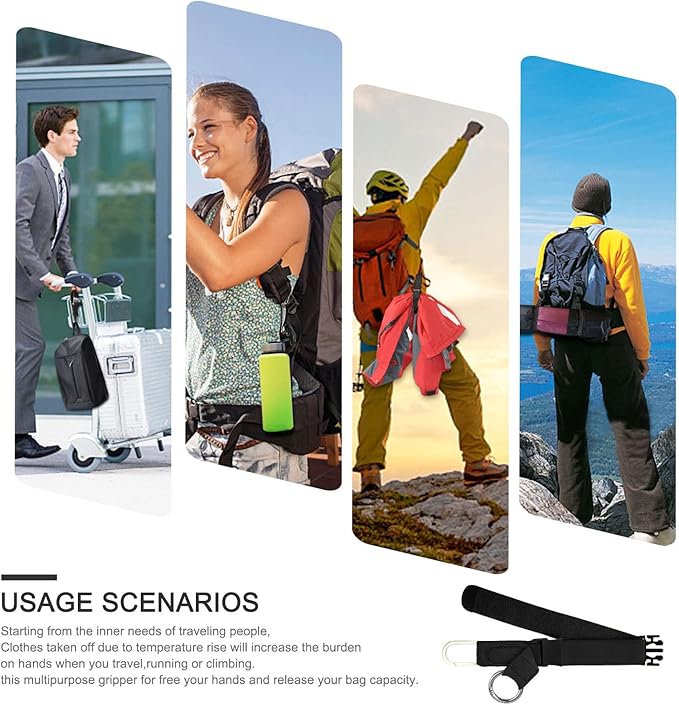 Elastic Jacket Gripper with D-Ring Hook and Buckle, ZINZ D-Ring Hook Baggage Suitcase Straps Belts Travel Accessories, Makes Your Hands Free