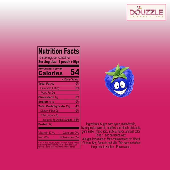 DOUzzle Back To School Oodles Clown Shaped, Blue Raspberry Tiny Tangy Chews (12 Count, 1 Pack) Individually Wrapped, Party Favor, Goodie Bag & Pinata Filler - Kosher Parve