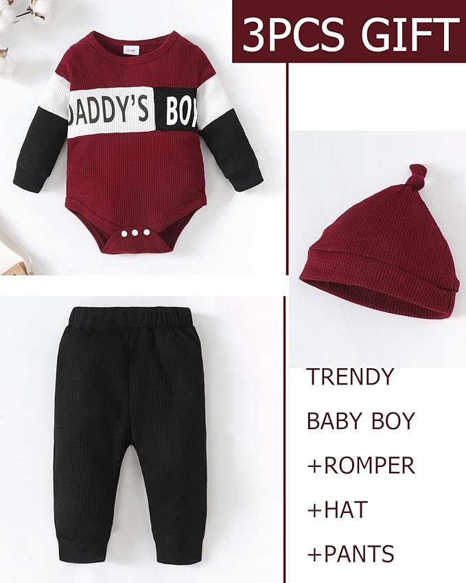 SUNNY PIGGY Baby Boy Clothes Newborn Infant Boys Outfits Romper Hat Pants 3PC Set 0-3 3-6 6-12 12-18 Month Clothing Gift