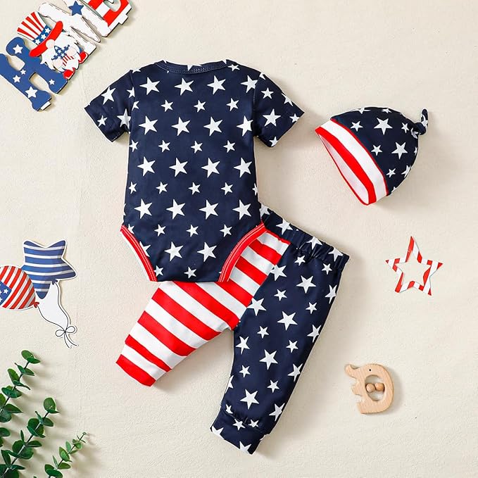 SUNNY PIGGY Baby Boy Clothes Newborn Infant Boys Outfits Romper Hat Pants 3PC Set 0-3 3-6 6-12 12-18 Month Clothing Gift