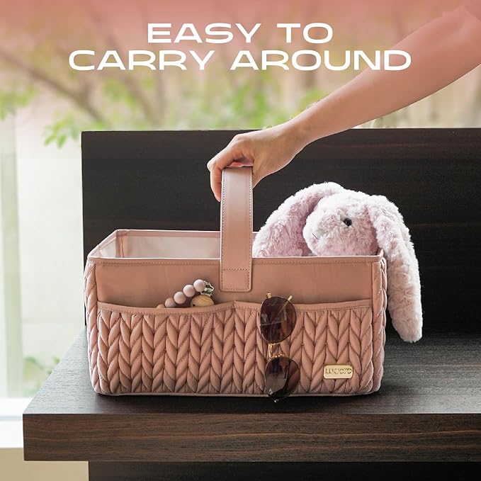 Luxurious Baby Diaper Caddy, Nursery Storage Basket for Newborn Boy and Girl, Travel Baby Basket for Diapers Baby Wipes, Organizer Tote Bag Storage Bin, Baby Shower Gifts(dusty rose)