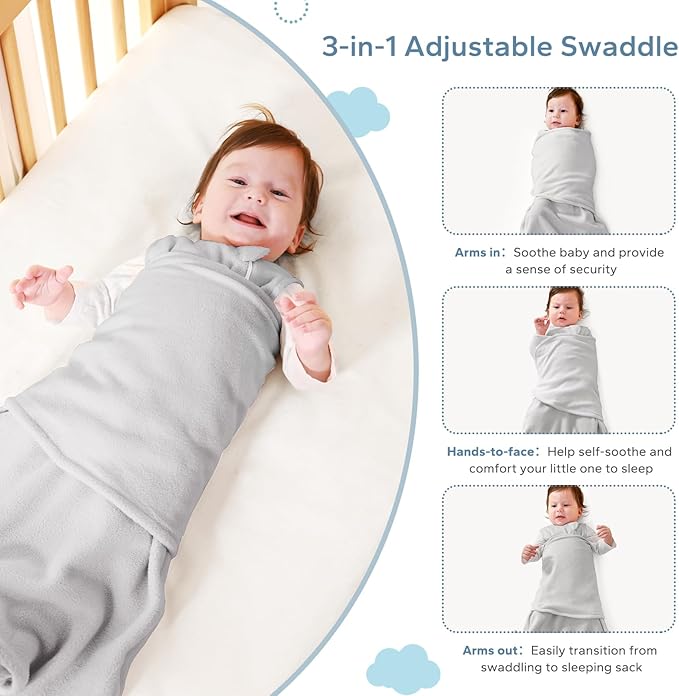 ZIGJOY Swaddle Sleep Sack Newborn 1.5 Tog Fleece Wearable Blanket Baby 0-3 3-6 6-12 Months - Winter Sleeping Sacks Bag
