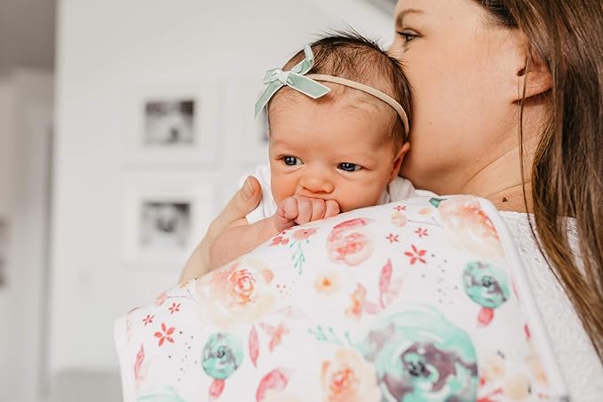Copper Pearl Premium Baby Burp Cloths - 3-Pack Large Cotton Burp Cloths, Extra Soft Spit Up Rags with 3 Absorbent Layers, Perfect for Baby Girl Gifts (21" x 10" Size, Bloom Set)
