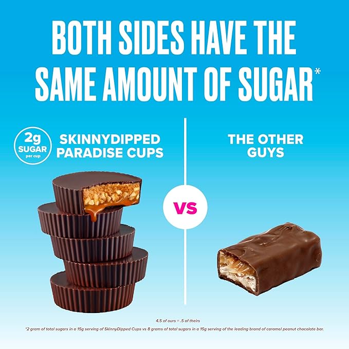 SkinnyDipped Caramel Peanut Paradise Cups, 2g Sugar per Cup, Gluten Free, Low Carb Snack, 3.2oz Resealable Bags, 6 Count (Pack of 4)