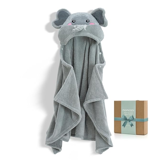 Momcozy Hooded Baby Towels-Visualize Health Label -Soft Premium Coral Fleece Bath Towel -Ultra Absorbent for Baby Cozy and Warm-Bath Essential for Newborn, Infant and Toddler(28 x 55 Inch, L x W)