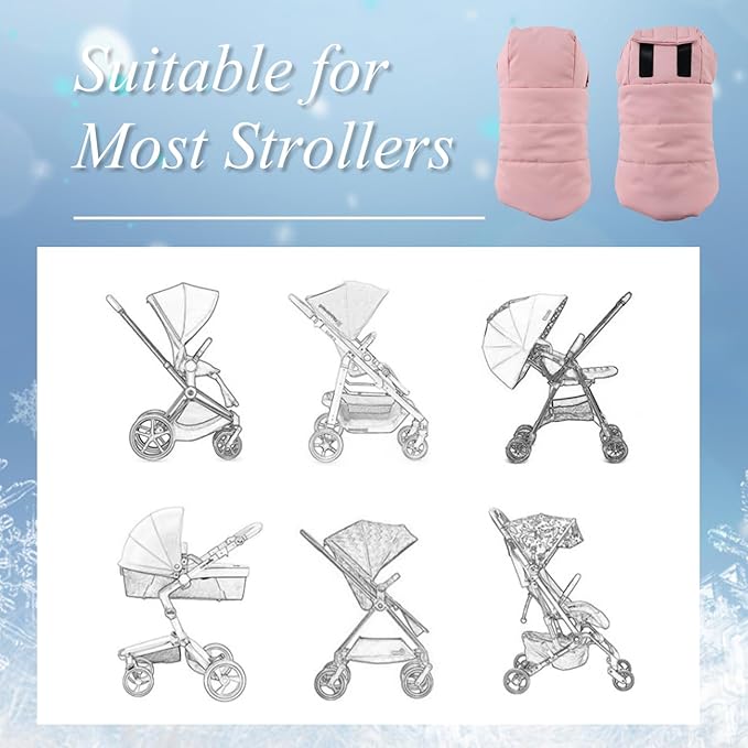 Zsedrut Stroller Gloves Universal Winter Anti-Freeze Stroller Mittens Water Repellent Hand Warmer Muff Fleece Lined,Winter Stroller Accessories (Pink)