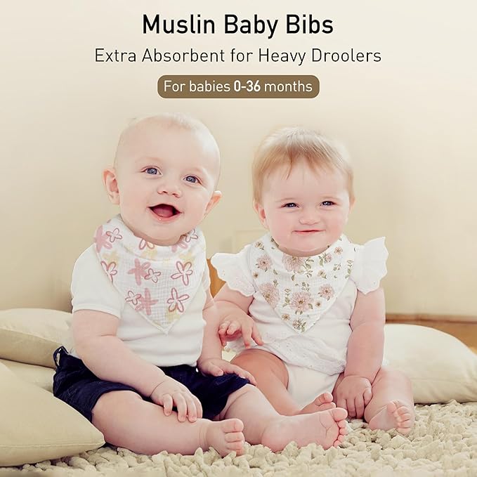 Muslin Baby Bibs 8 Pack, Baby Bandana Drool Bib for Drooling and Teething, Cotton Soft Absorbent for Girls Boys