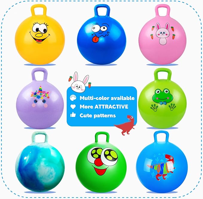 EVERICH TOY Hopper Ball, Dinosaur Hopping Toys for Kids, 18 Inch Bouncy Ball with Handle, Blue Inflatable Bouncing Hoppity Hop Toys for Boys and Girls Gifts