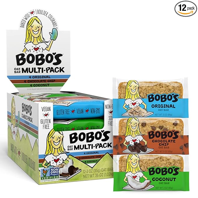 Bobo's Oat Bars, Variety Pack, 3 oz Bar (12 Pack), Gluten Free Whole Grain Snack and Breakfast Bar