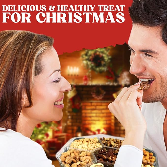 Nuts Gift Basket - 7 Sectional Platter With a Variety of Freshly Roasted Nuts - Beautifully Packaged Gift for Birthday, Sympathy. Large Family Pack.